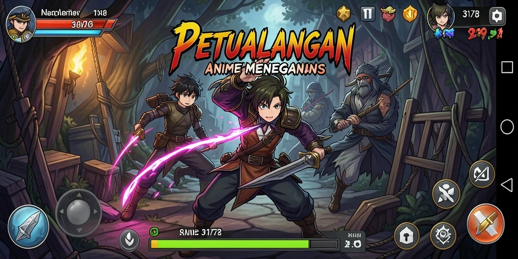 Screenshot gameplay <strong>3178</strong> menunjukkan karakter bertarung melawan musuh di latar belakang yang epik.