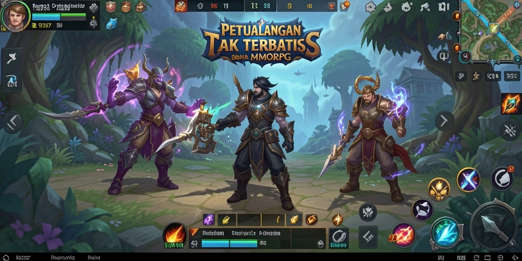 Tampilan gameplay epik dalam dunia fantasi MMORPG.