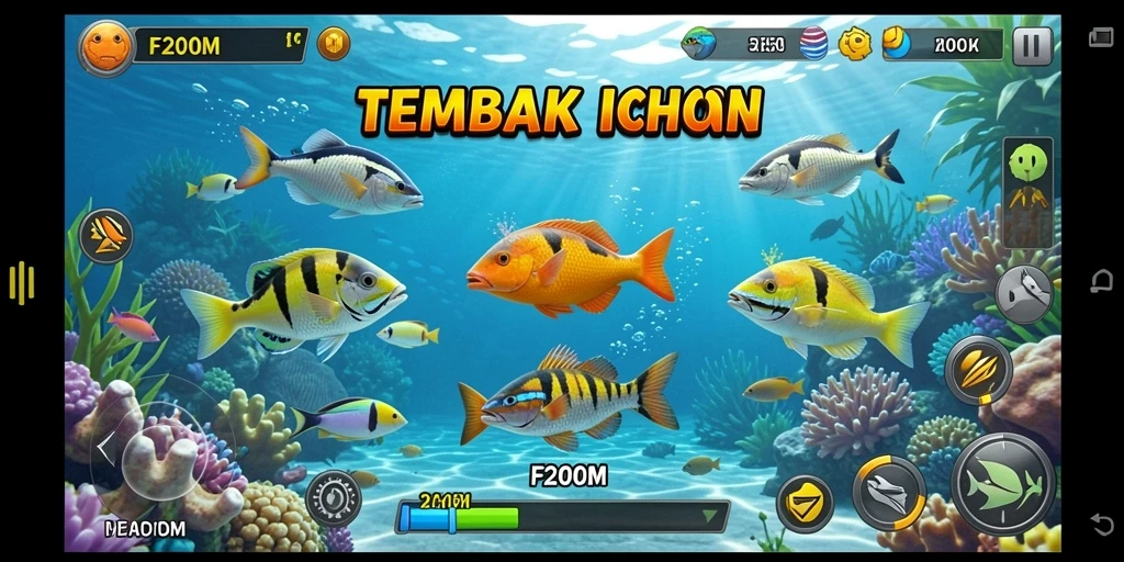 Tangkapan layar F200M menunjukkan aksi menarik saat menembak ikan.