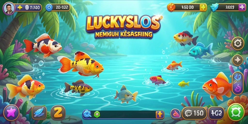 Screenshot LUCKYSLOTS menunjukkan gameplay yang seru dan interaktif dalam dunia memancing.