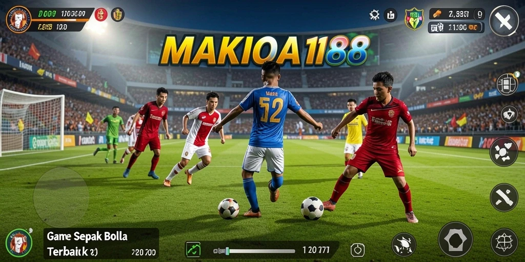 Tampilan gameplay mendebarkan di MAHKOTA188 dengan aksi sepak bola yang intens.