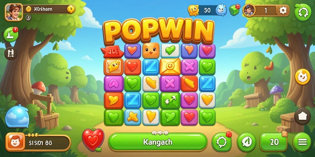 Tangkapan layar gameplay Match-3 POPWIN yang penuh warna.
