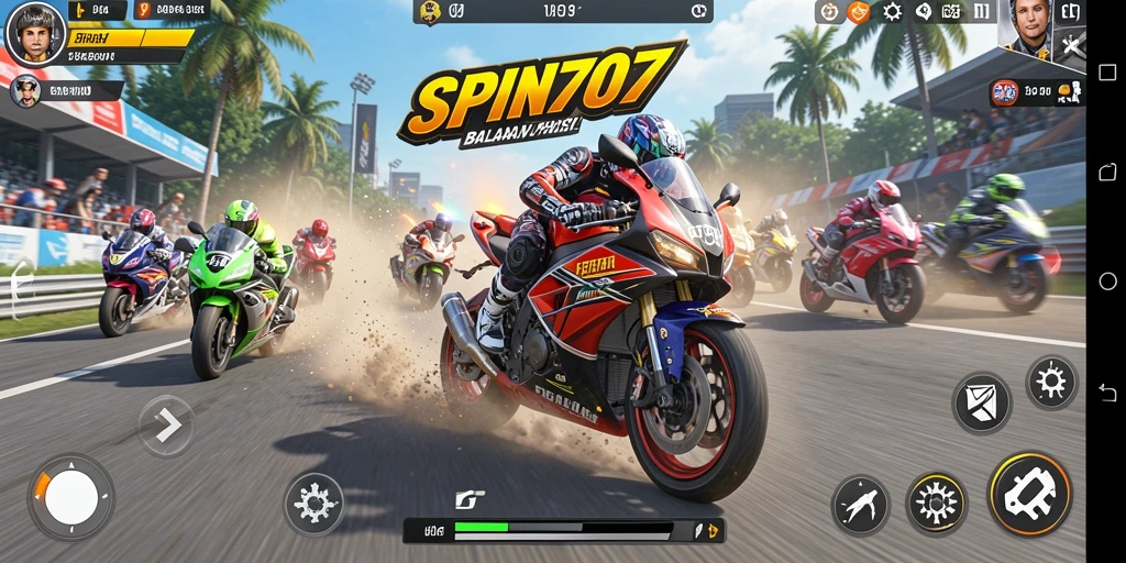 Gameplay seru SPIN707 dengan balapan motor penuh aksi.
