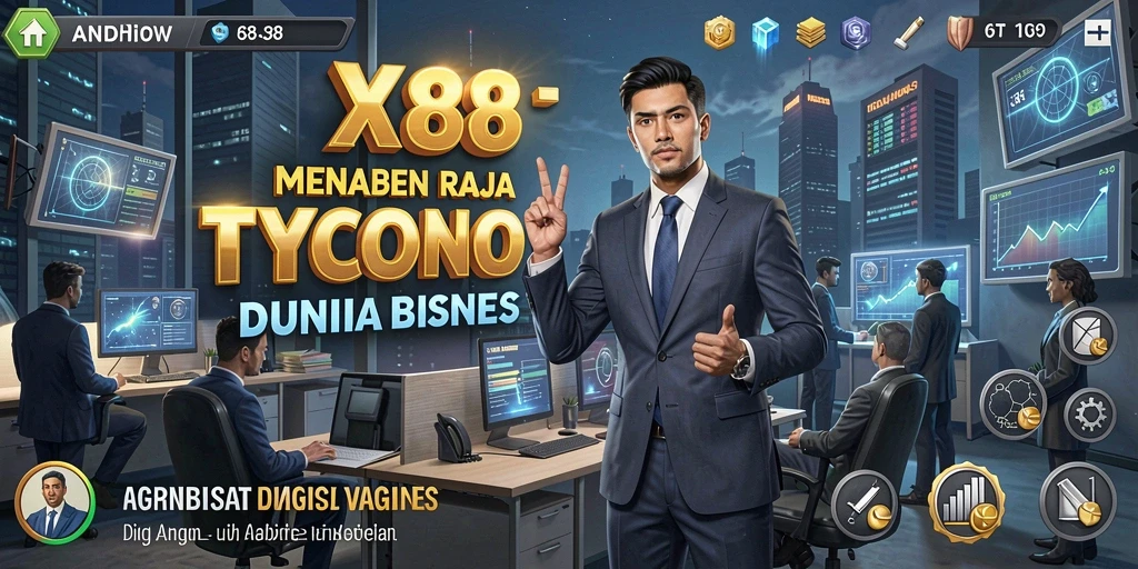 Screenshot menampilkan gameplay mendalam dari X88 dalam mengelola bisnis Tycoon.